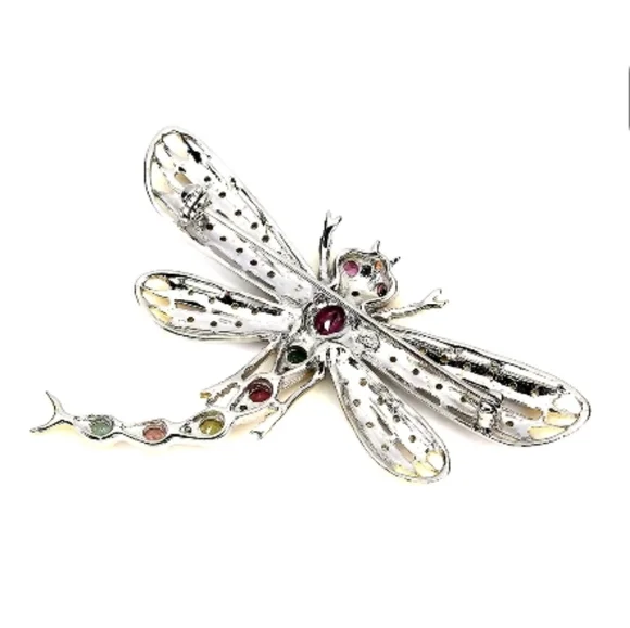 Genuine Multi Gemstone Dragonfly Brooch